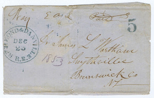 Scarce Antebellum Virginia Railroad Cancel. image