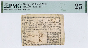 $1/4 Georgia Currency. image
